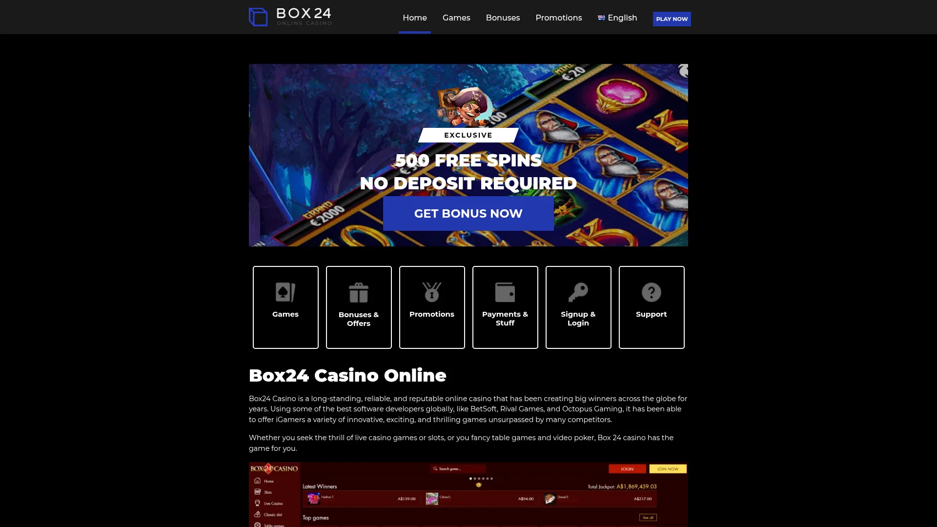 Box24 Casino desktop casino view
